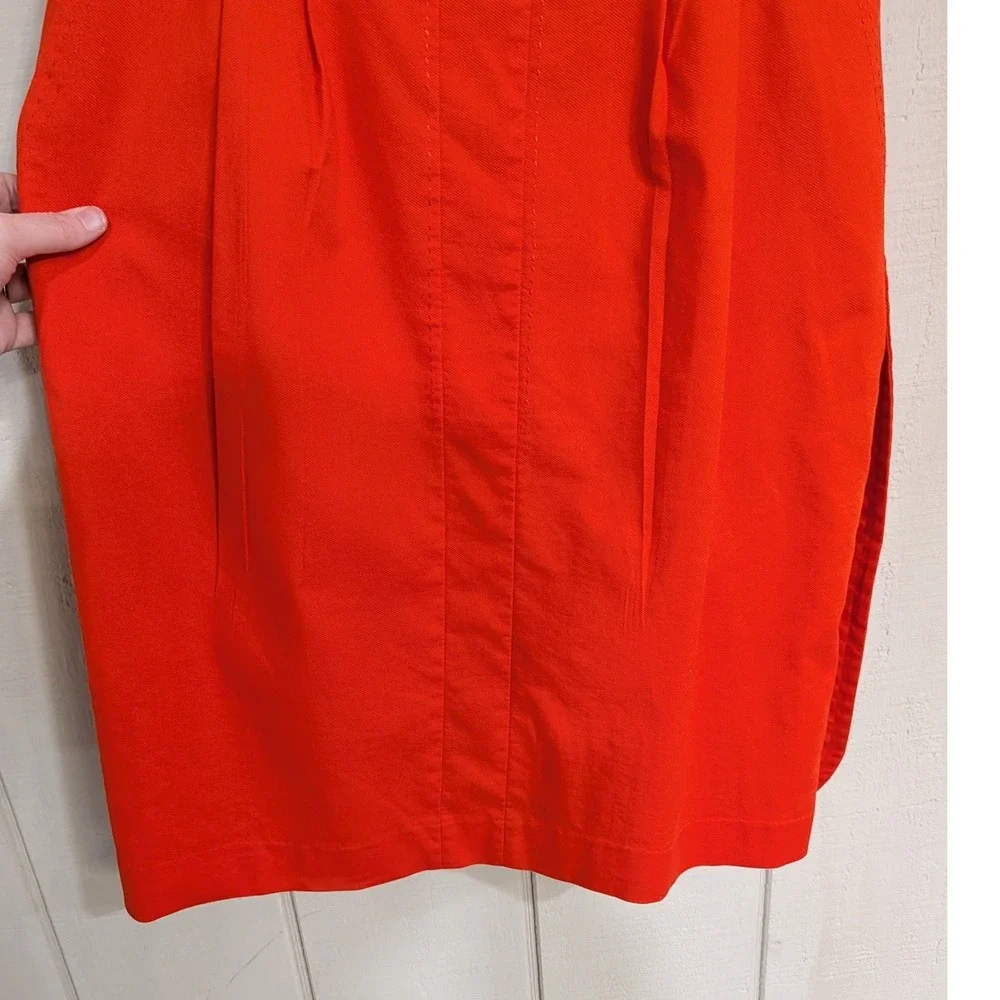 Tory Burch Orange‎ Red Cotton Belted Sheath Dress Square Neck Pockets